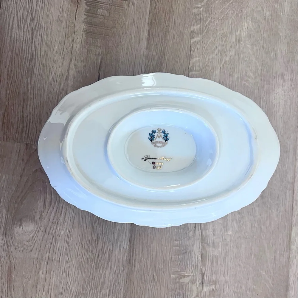 MITTERTEICH Bavaria Germany - Green‎ Ming - Gravy Boat Attached Underplate - Vtg